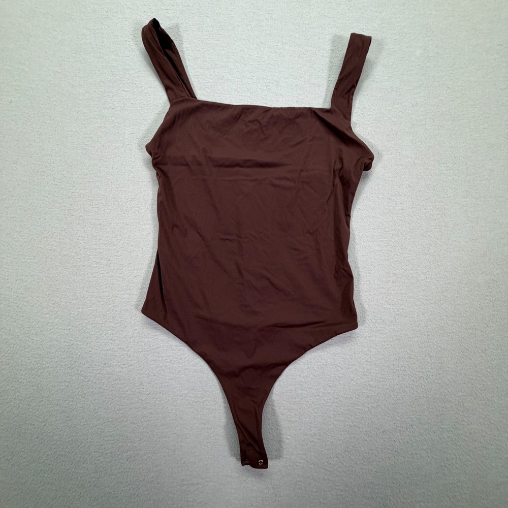 Inlyric Women Bodysuit Slim Fit Brown Square Neck Sleeveless Thong Medium